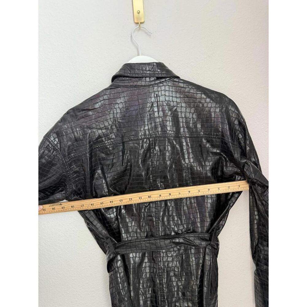 Zara Women’s Sz S Black Faux Crocodile Embossed faCollared Belted Jacket - Picture 6 of 7